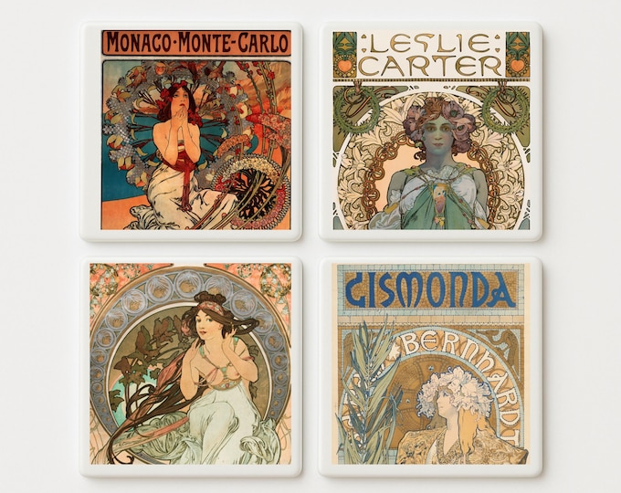 Art Nouveau Poster Tiles Set of 4 | Vintage Theatre Ceramic Decor