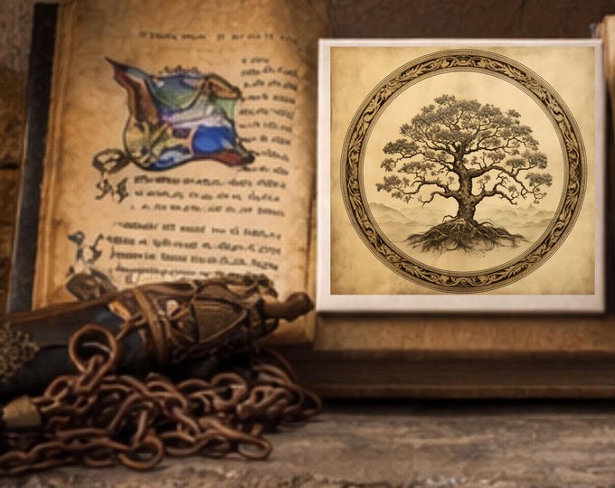 Tree of Life Ceramic Tile | Medieval Botanical Art