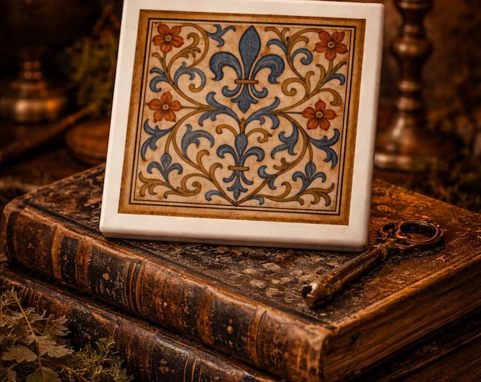Medieval Fleur-de-Lis Tile Coasters: Single tile, Gothic Vintage Style