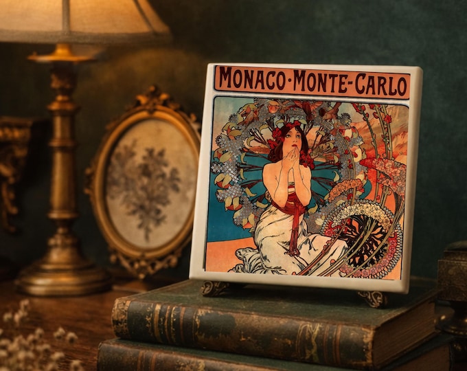 Art Nouveau Poster Tile | Vintage Mucha-Style Ceramic | Decorative Coaster