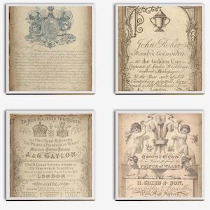 Vintage Royal Ephemera Coasters • Antique Document Decor • 4x4 Ceramic Set