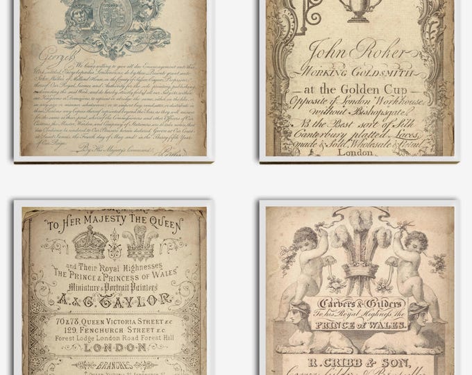 Vintage Royal Ephemera Coasters • Antique Document Decor • 4x4 Ceramic Set
