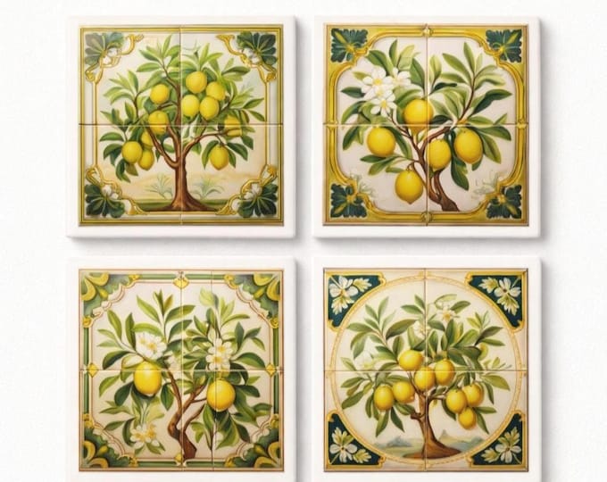 Lemon Ceramic Tile Coaster: Italian Design, Handmade Drink Coaster