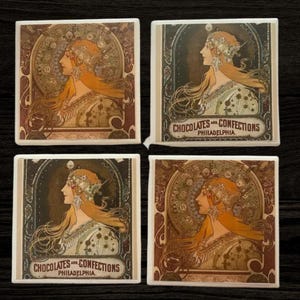 Sottobicchiere in ceramica Art Nouveau Mucha: sottobicchiere fatto a mano