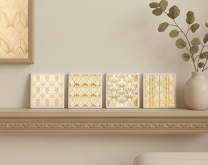 Vintage Art Deco Ceramic Tile Coaster: Handmade Ceramic Drink Coasters