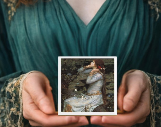 Pre Raphaelite Medieval Art Tile Coasters – Romantic Ophelia Lady of Shalott – Vintage Moody Cottagecore