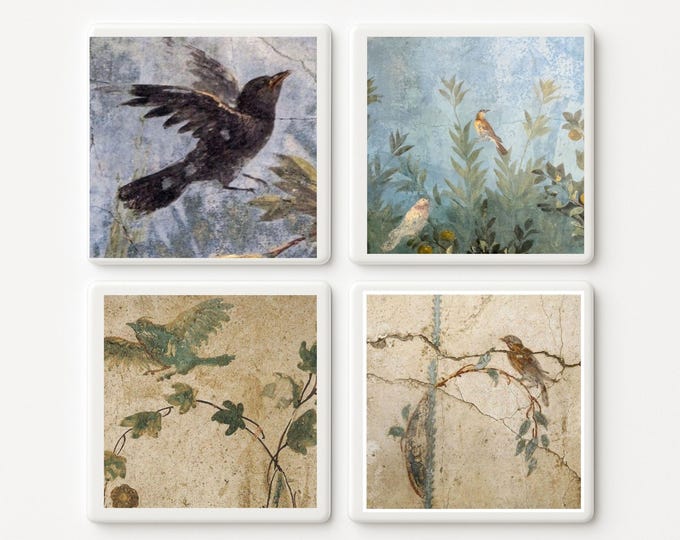 Pompeii Fresco Ceramic Tile Coaster — Roman Art, Ancient Inspired Home Decor