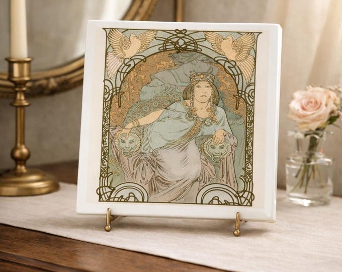 Art Nouveau Botanical Ceramic Tile – Vintage Gilded Floral Wall Decor