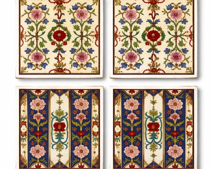 Medieval Floral Ceramic Coaster | Tudor Folklore Design