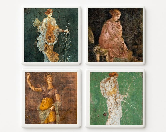 Ancient Roman Fresco Set of 4 Tile Set – Vintage Goddess Art– European Antique decor