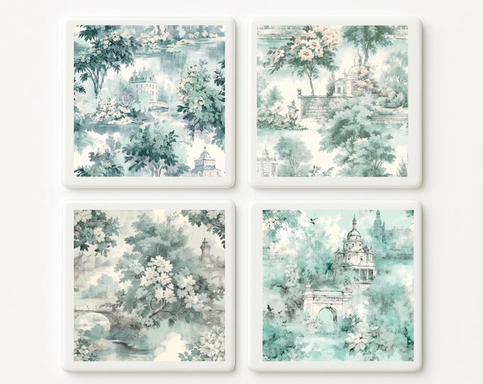 Toile de Jouy Ceramic Tile Set| Romantic Garden Architecture | Antique Scenic Art Tile