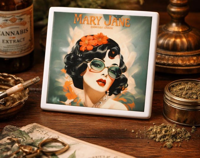 Vintage Mary Jane Art Tile | Retro Cannabis Decor
