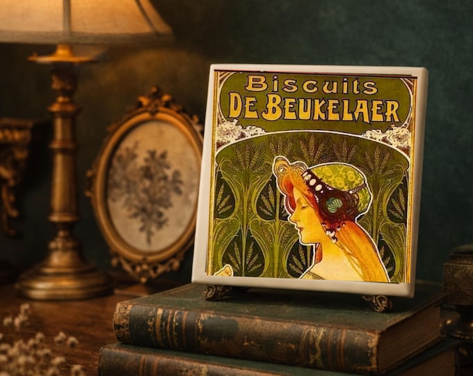 Art Nouveau Tile Coasters Vintage French Poster Decor Parisian Ceramic Gift for Her