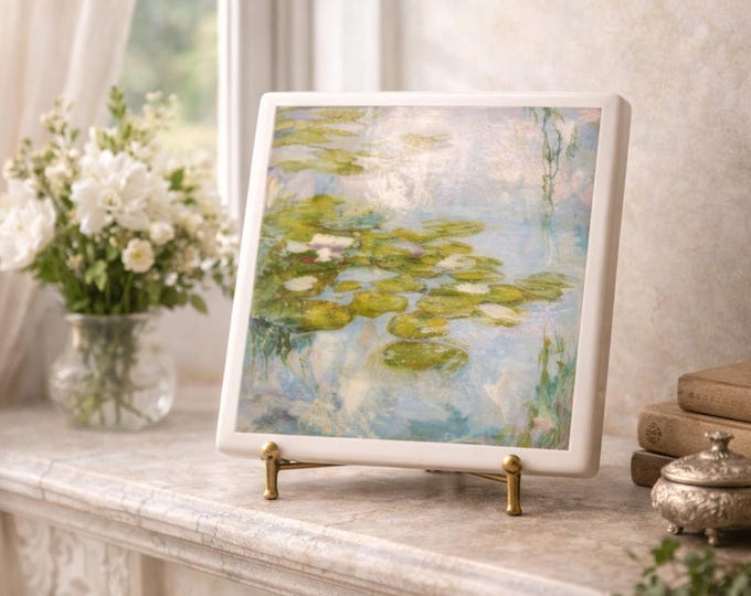 Claude Monet Water Lilies Ceramic Tiles – Giverny Garden Wall Art – Impressionist French Decor
