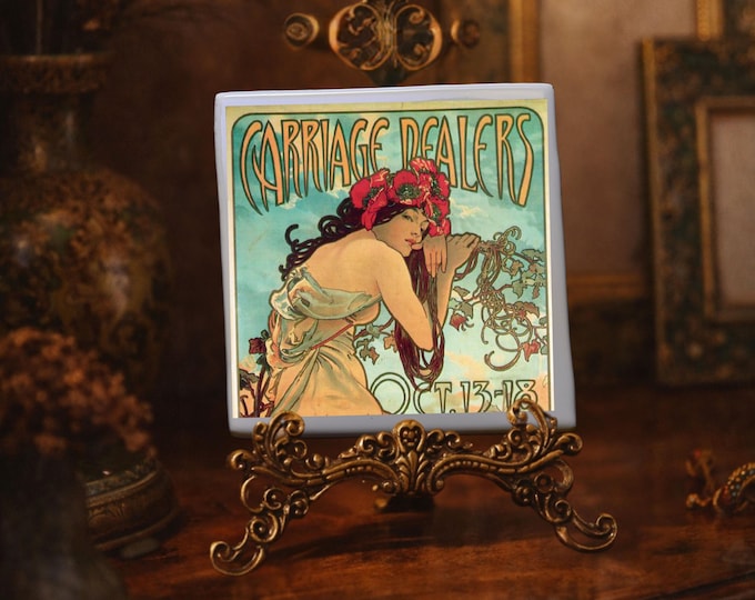 Art Nouveau Ceramic Tile Coasters: Alphonse Mucha Inspired Parisian Decor