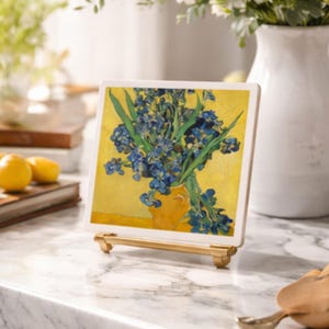 Post-Impressionist Van Gogh Flower Ceramic Tile Coasters: Sunflowers, Irises, Poppies & Roses