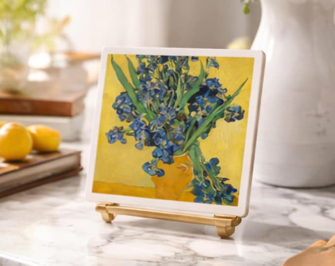 Post-Impressionist Van Gogh Flower Ceramic Tile Coasters: Sunflowers, Irises, Poppies & Roses
