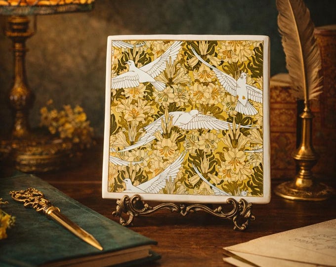 Art Nouveau Ceramic Coaster Set: Handmade Drink Coasters