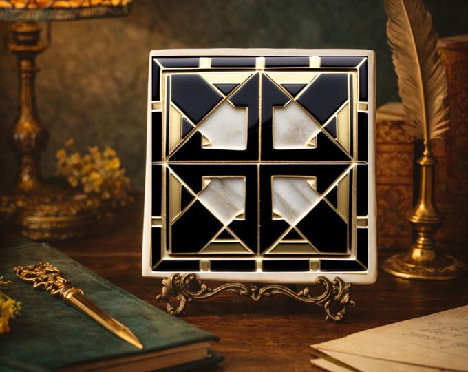 Art Deco Black & Gold Ceramic Tile | Vintage Geometric Decor | Gothic Glam Accent Tile