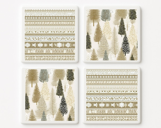 Neutral Christmas Nordic Coasters • 4x4 Tile Set