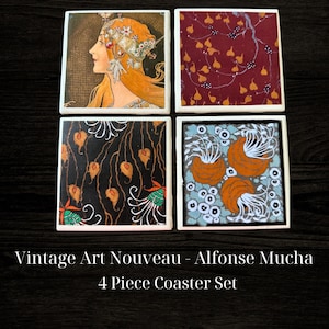 Set di sottobicchieri in piastrelle di ceramica Art Nouveau: sottobicchieri fatti a mano