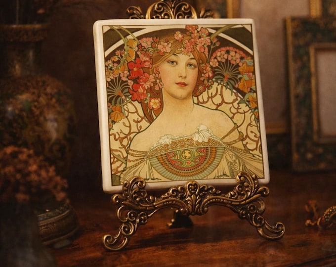 Art Nouveau Floral Tile | dove & Muse Ceramic | Vintage Decor Tile