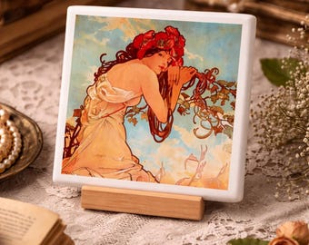 Posavasos de cerámica Art Nouveau, diosa estilo Mucha, decoración romántica de estilo antiguo.