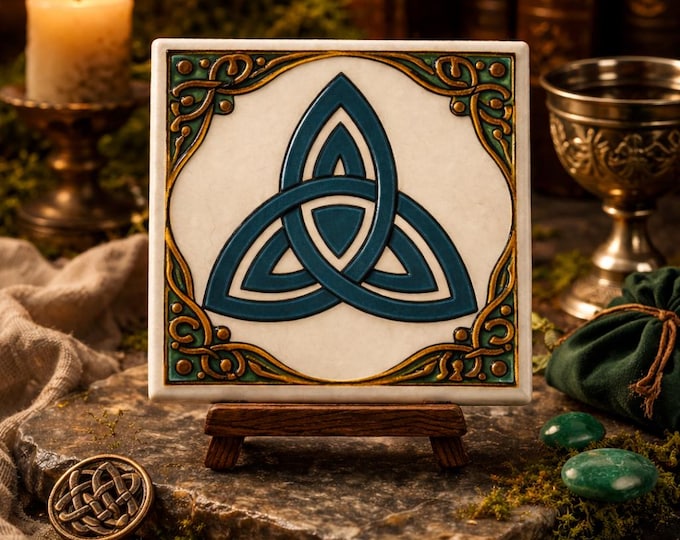 Celtic Knotwork Ceramic Coaster Set: Irish Heritage Decor, Celtic Cross, Tree of Life.