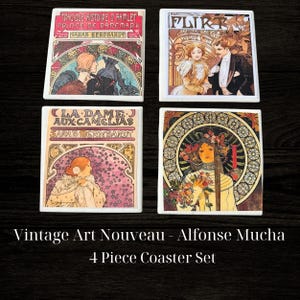 Set di sottobicchieri in ceramica Art Nouveau Mucha: sottobicchieri fatti a mano
