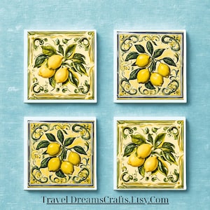 ITALIAN LEMON HANDMADE Ceramic Tile Coaster | Handmade Drink Coaster | Square Coaster | Housewarming Gift | Gift for Her | Gift ideas