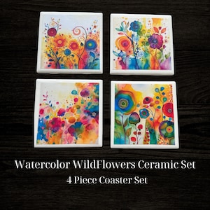 WATERCOLOR WILDFLOWER HANDMADE Ceramic Tile Coaster | Handmade Drink Coaster | Square Coaster | Housewarming Gift | Gift for Her | Gift idea