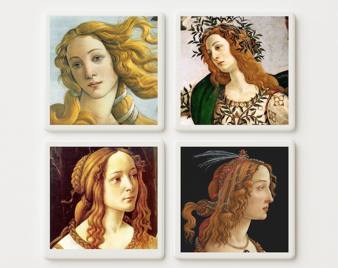 Botticelli Muse Tile Set of 4 | Renaissance Art Ceramic Tiles