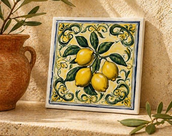 Lemon Ceramic Tile Coaster: Italian Design, Handmade Drink Coaster