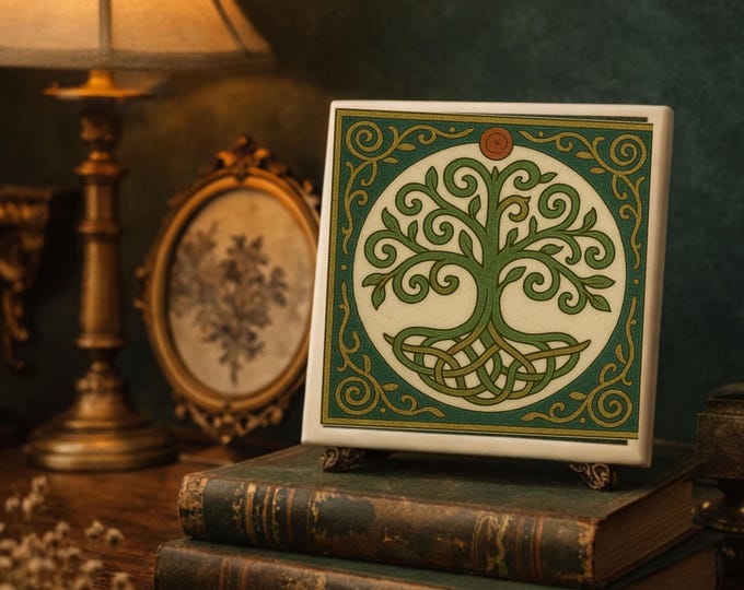 Celtic Knotwork Ceramic Coaster Set: Irish Heritage Decor, Celtic Cross, Tree of Life.