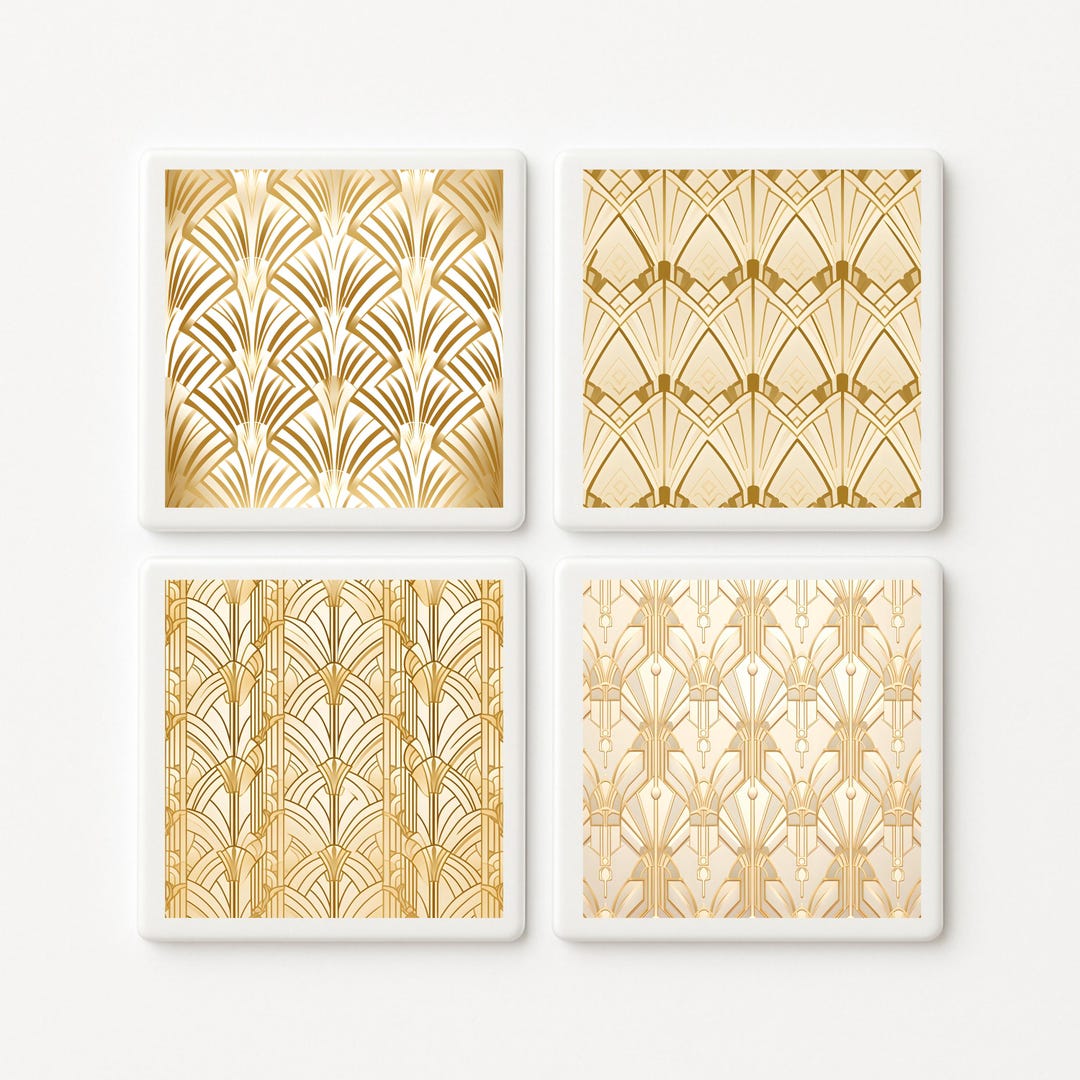 Vintage Art Deco Ceramic Tile Coaster Set: Handmade Ceramic Drink ...