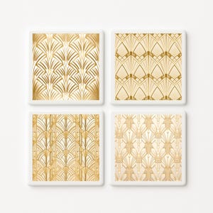 Juego de posavasos de cerámica Art Déco vintage: posavasos de cerámica hechos a mano