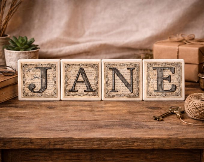 Custom Vintage Monogram Tile, Personalized Letter or Number Ceramic Coaster