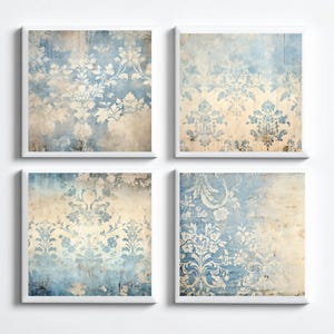 Conjunto de azulejos de cerâmica: padrão damasco azul francês - estilo vintage