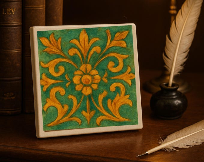 Medieval Bird Ceramic Tile | Gothic Folk Art Decor | Old World Accent Tile