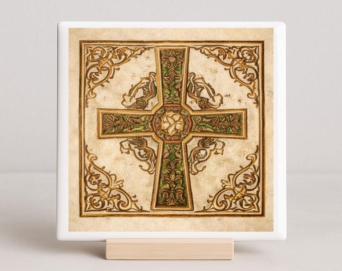 Celtic Tree of Life Coaster, Medieval Knotwork Ceramic Decor, Gothic Art Tile