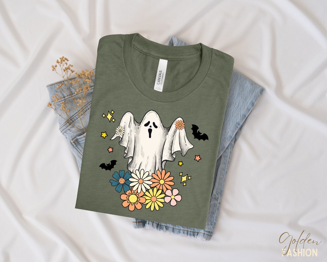 Retro Floral Spooky Ghost T-shirt, Floral Ghost Shirt, Halloween Kids ...
