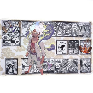 Playmat Monkey D. Luffy Luffy Gear 5 with Holo Effect - with Zones Playmat TCG Straw Hat Pirates Sun God Nika