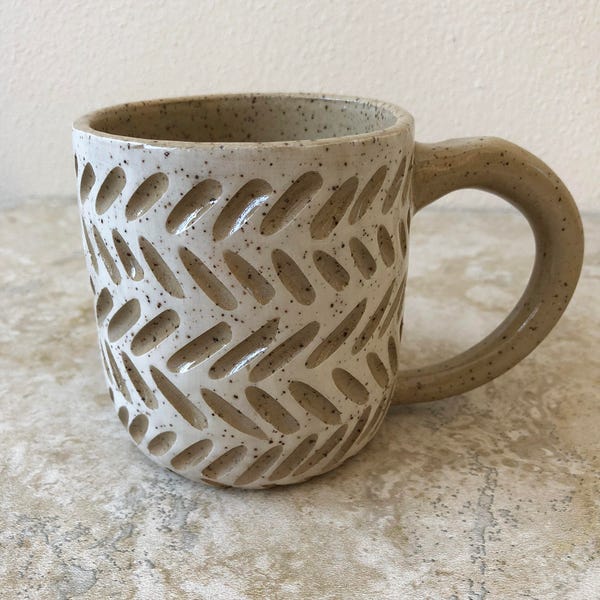 Speckled Dashes, Wheel Thrown Ceramics, Handmade Mug