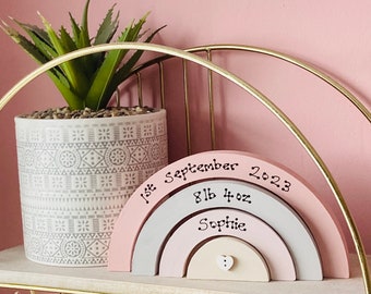 New Baby Rainbow Gift | Personalised Wooden Shelf Stacker | Nursery Decor Keepsake | Newborn Present | New Parents Gift