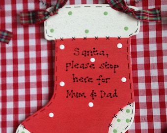 Personalised Christmas Stocking Sign Plaque Decoration ~ Santa Stop Here! ~ Personalised With Child's Name ~ Choose Colours