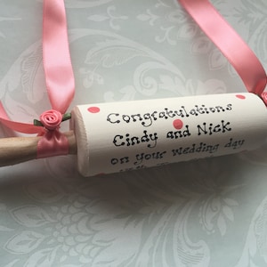 Personalised Traditional Wedding Rolling Pin for Bride Gift Present Choose Colours & Message image 6