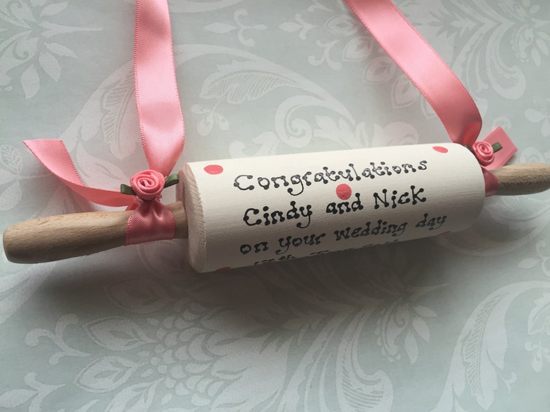 Personalised Traditional Wedding Rolling Pin for Bride Gift Present Choose Colours & Message image 6