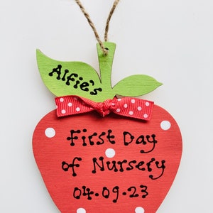 First day of School, Nursery, Pre school Personalised Apple Plaque Sign image 1