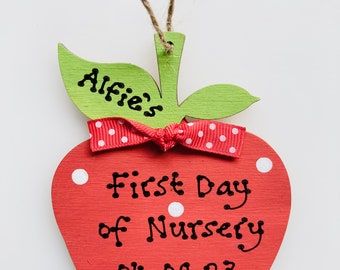 First day of School, Nursery, Pre school ~ Personalised Apple Plaque Sign