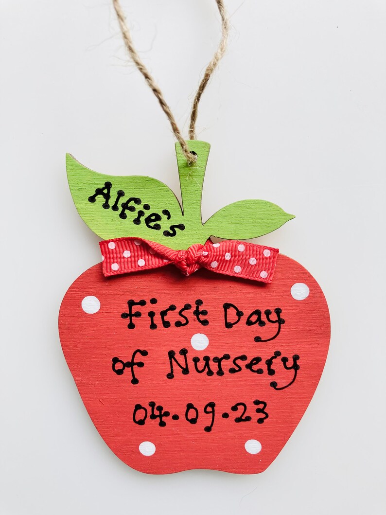 First day of School, Nursery, Pre school Personalised Apple Plaque Sign image 1